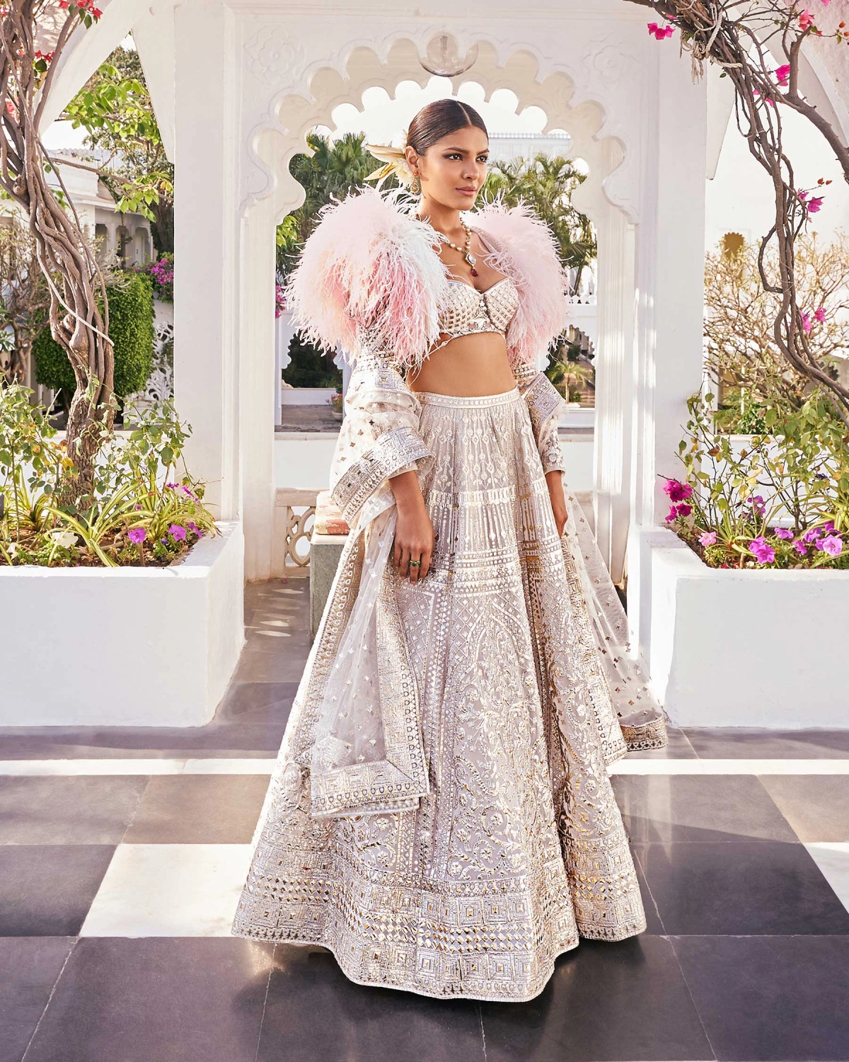 Gayatri Light Mauve Chrome Applique Georgette Lehenga Set