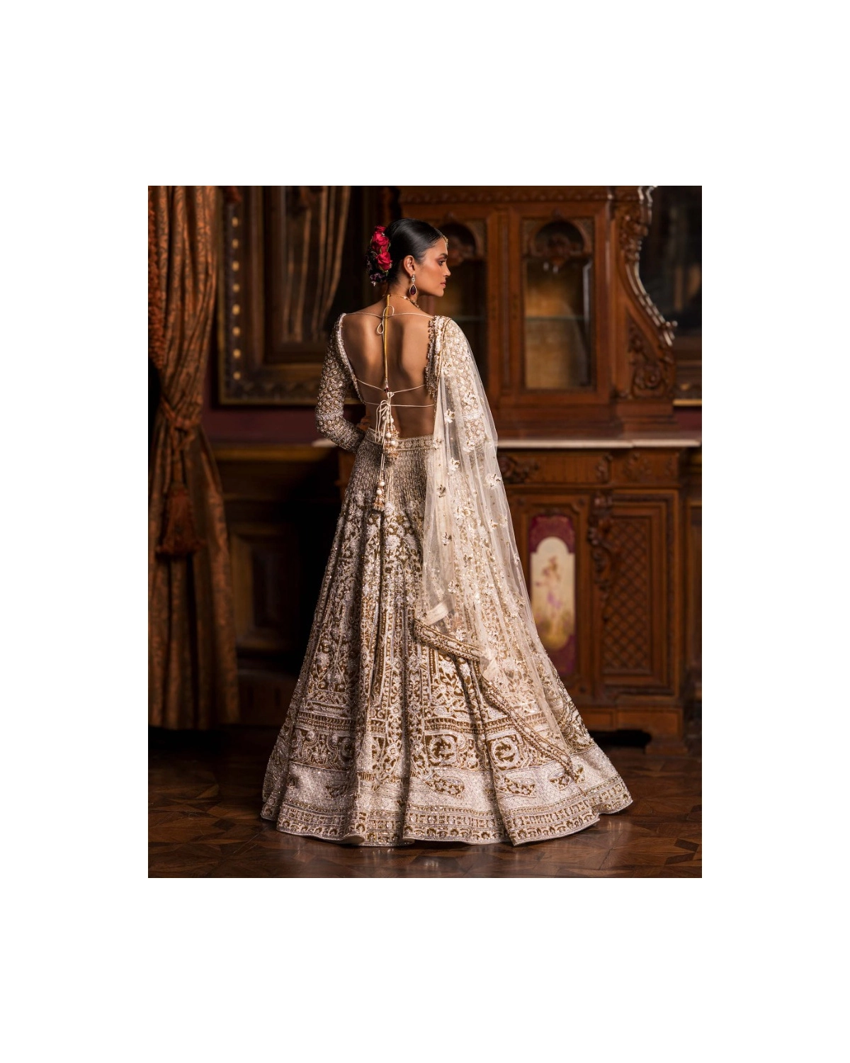 Celeste Ivory, Golden And Silver Lehenga Set With Full-sleeved Blouse