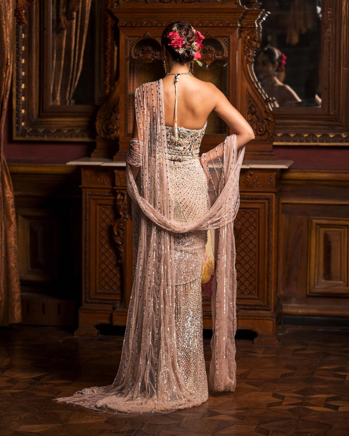 Fern Silver And Golden Fitted Gown