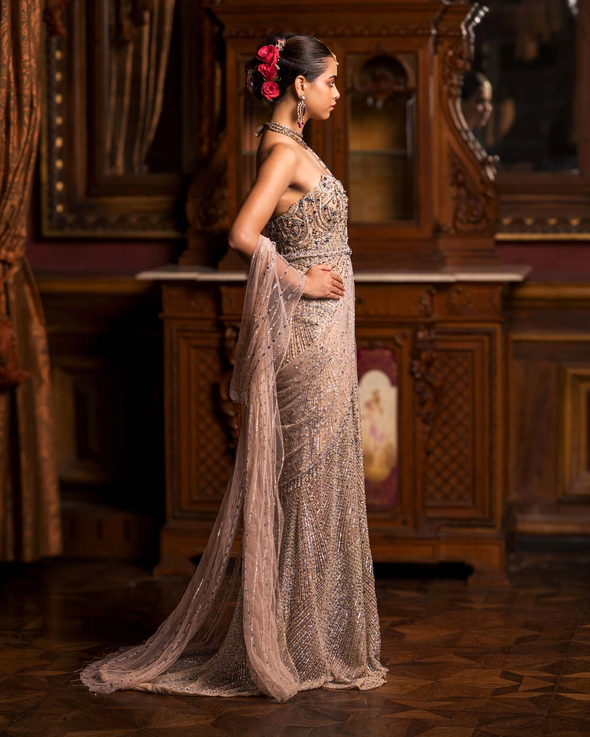 Fern Silver And Golden Fitted Gown