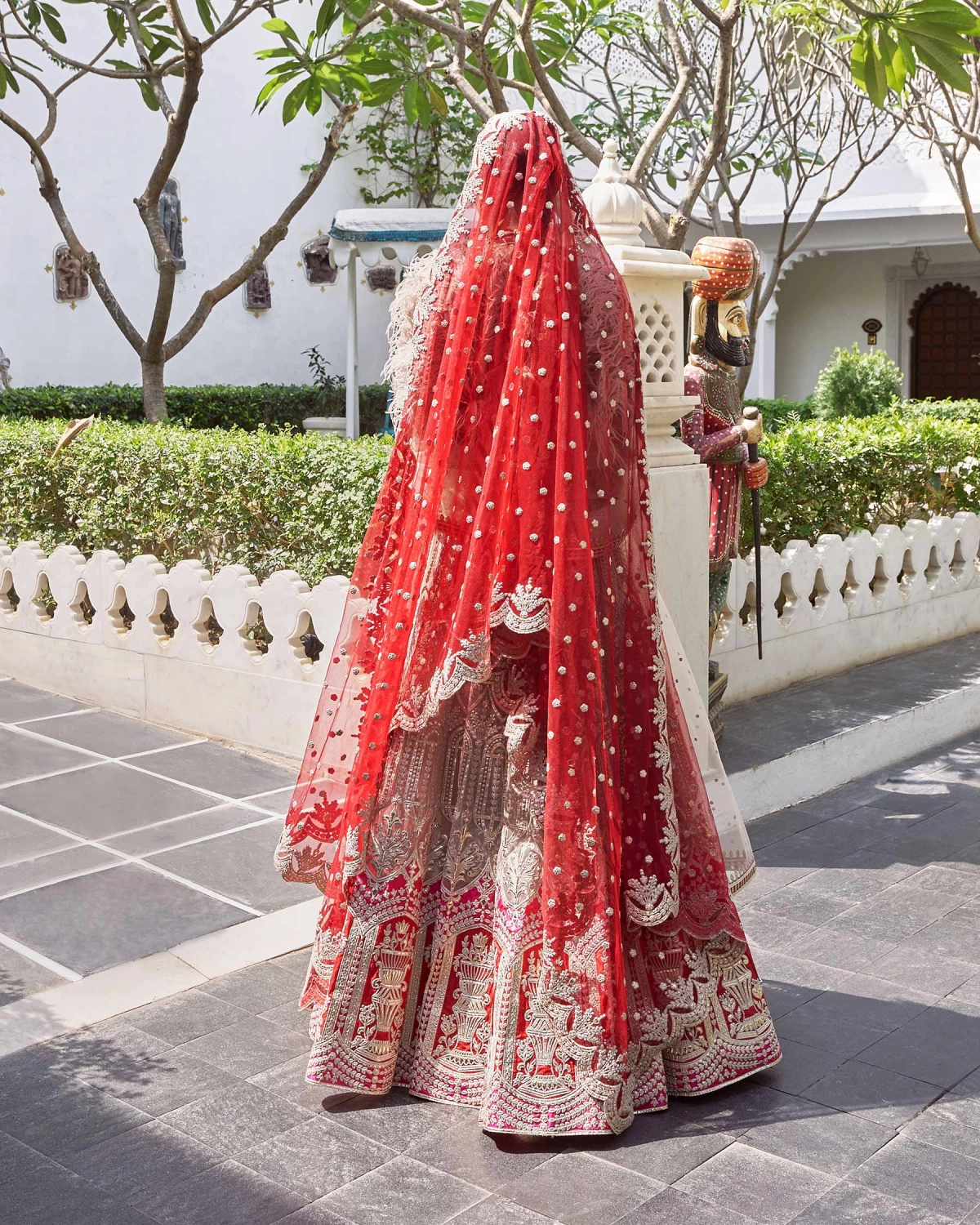 Kirti Beigeish Grey Tulle Lehenga Set With Pure Silk Red And Pink Border
