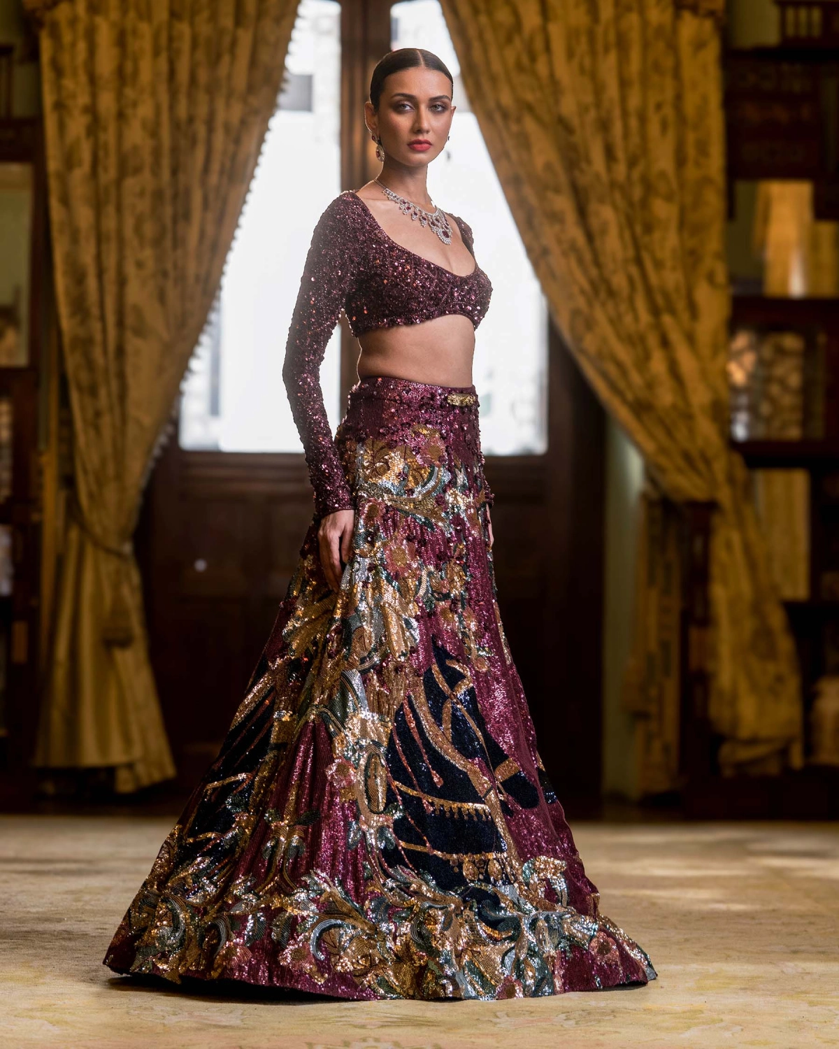 Aude Maroon Lehenga Set