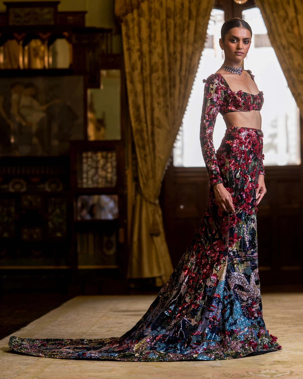 Anouk Red-based, Fitted Lehenga Set
