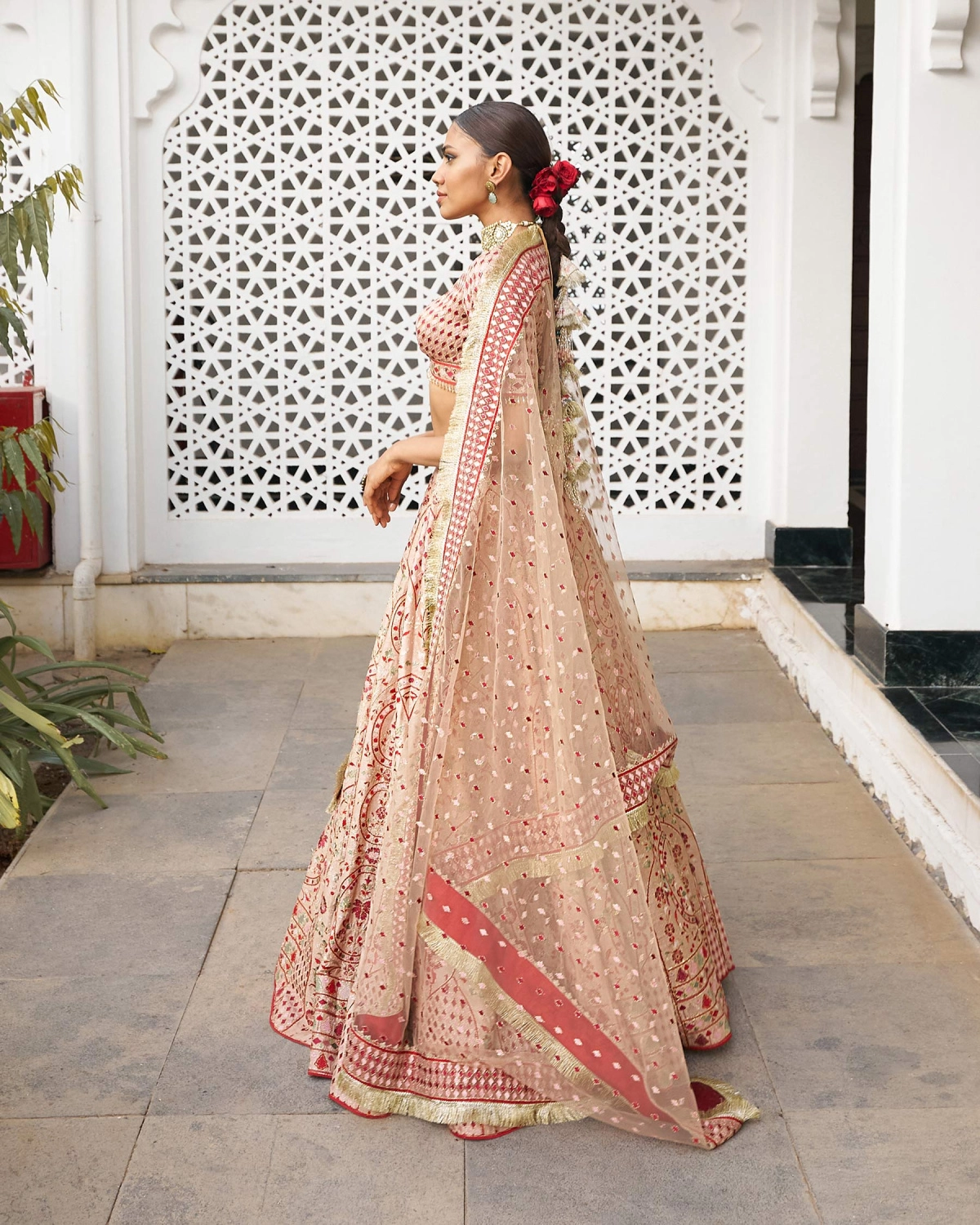 Leana Peach Lehenga Set Embroidered With Multicolored Silk Threads