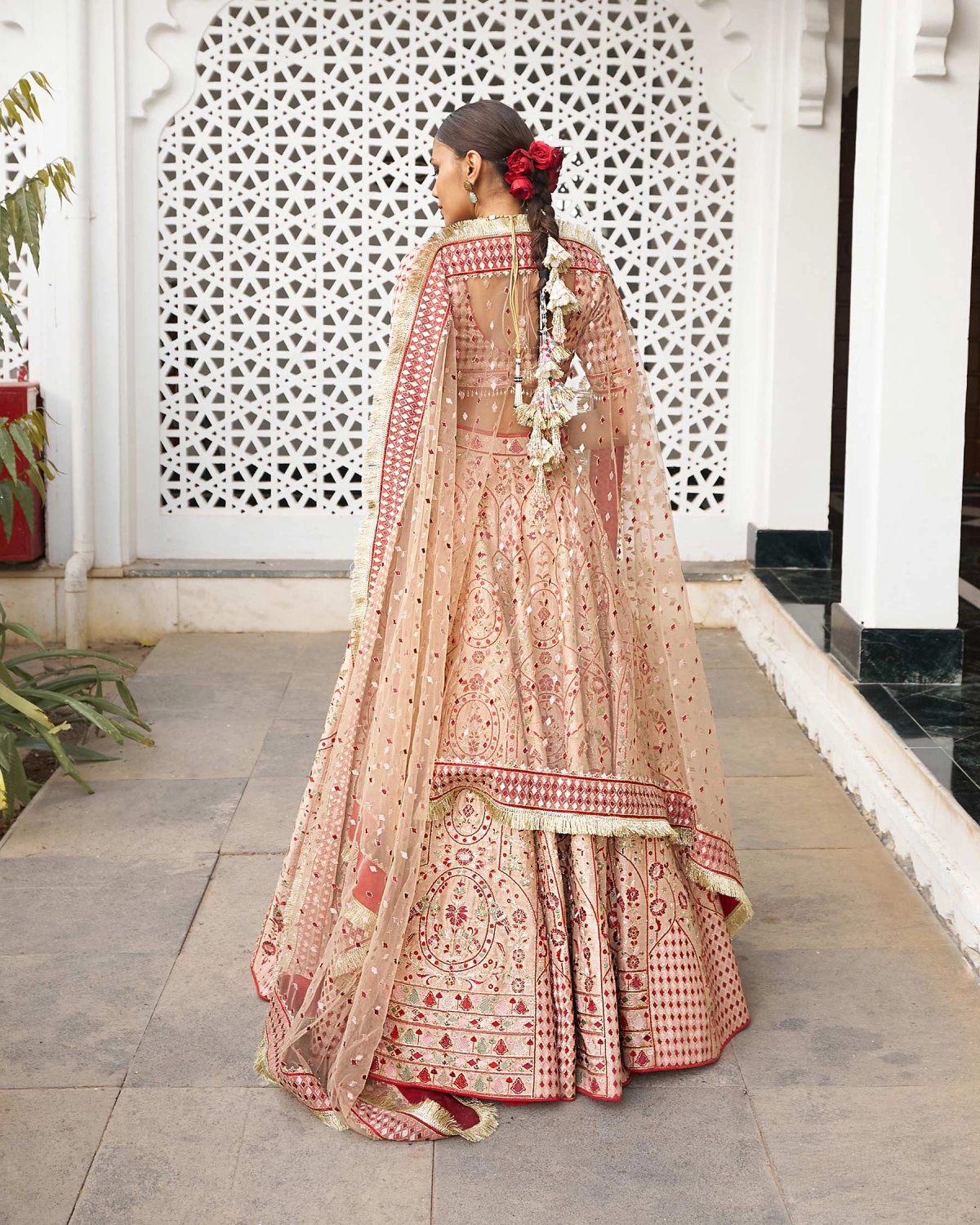 Leana Peach Lehenga Set Embroidered With Multicolored Silk Threads