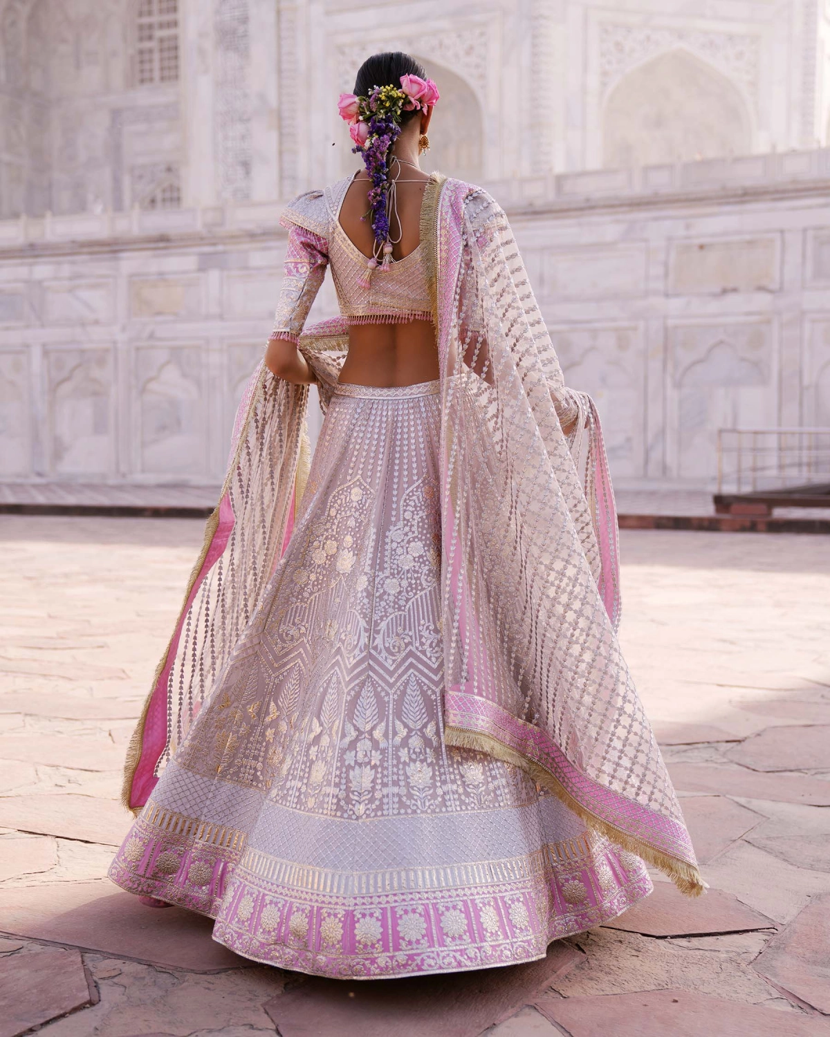 Valentina Light Mauve-based, Light Gold Chrome Applique Lehenga Set