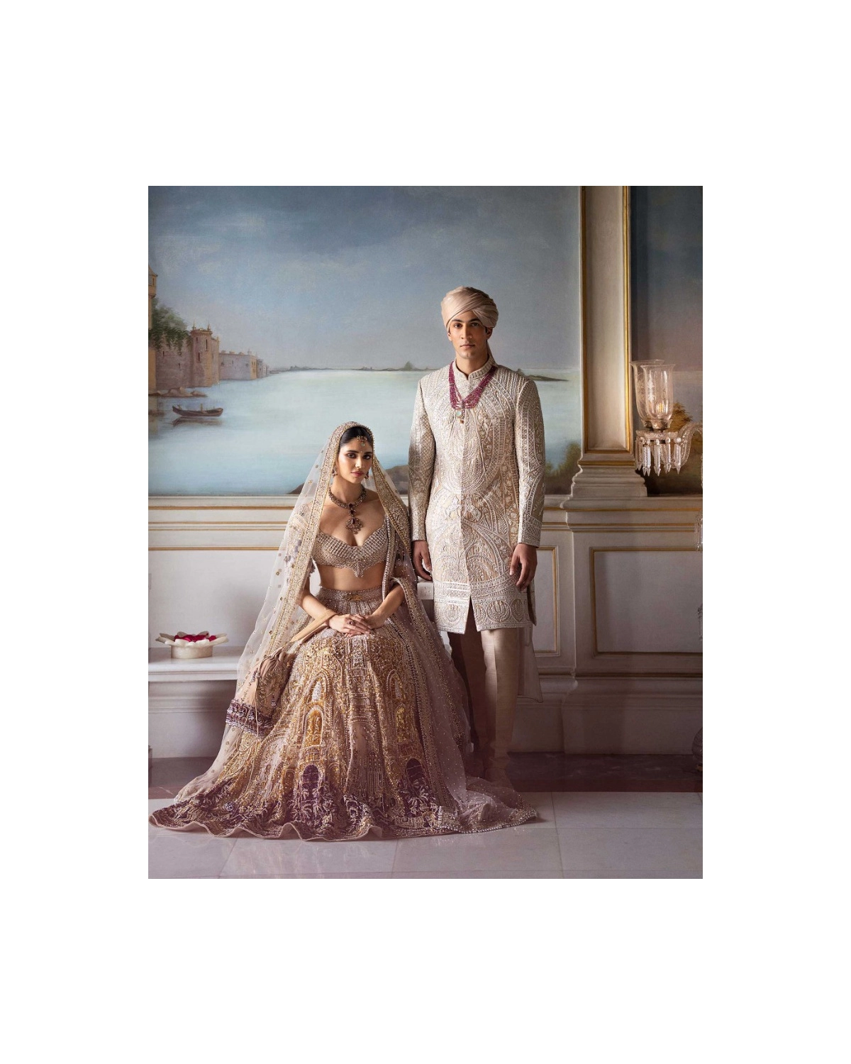 Alodie Faded Mauve-based, Ivory, Golden And Maroon Lehenga Set
