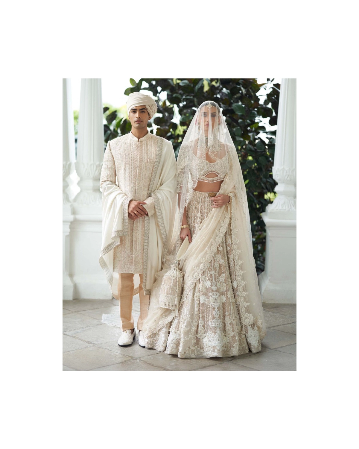 Evelyn Faded Beige-based Ivory Lehenga Set With Ivory Threadwork