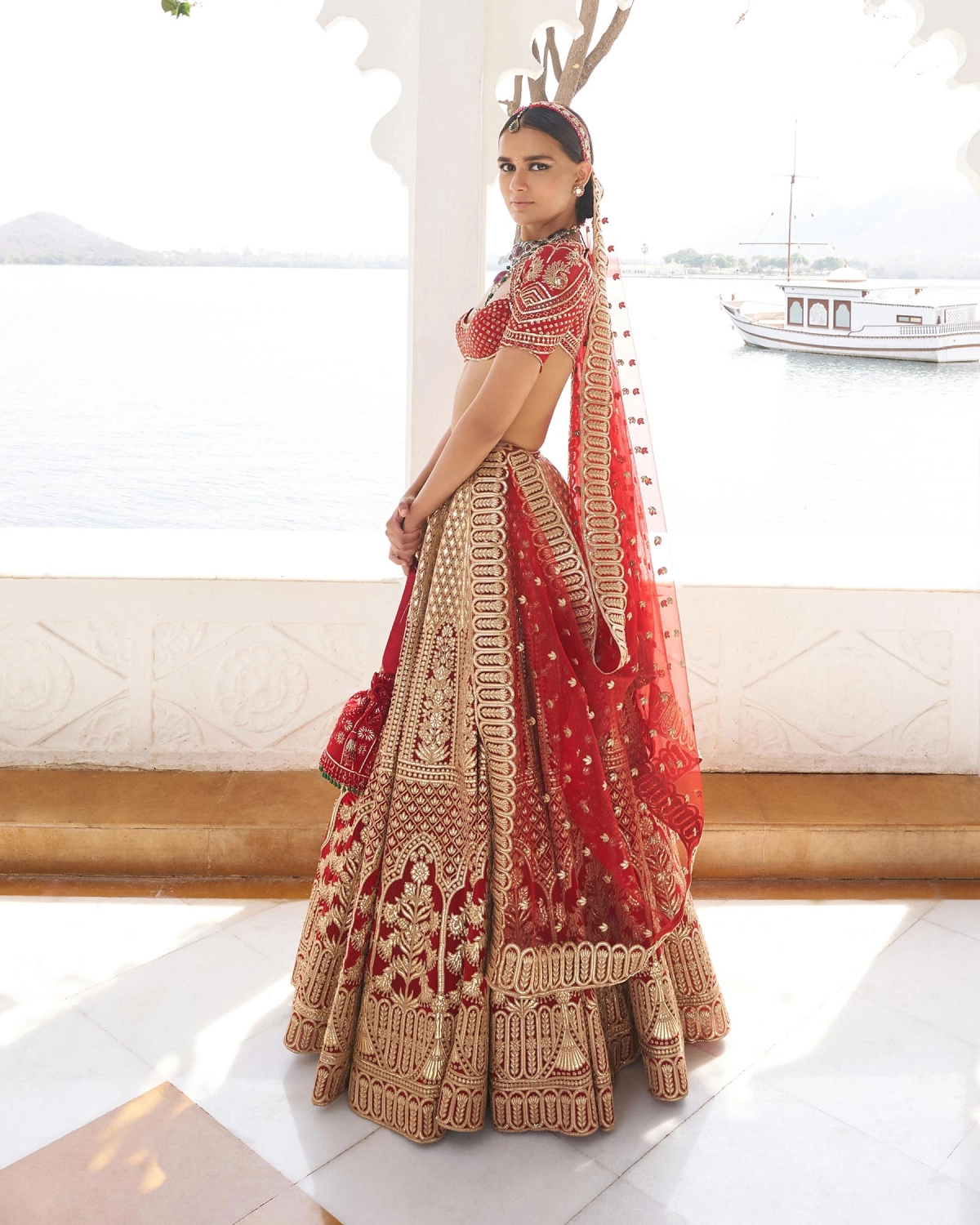 Arya Red Chrome Applique Lehenga Set With Silk Threads