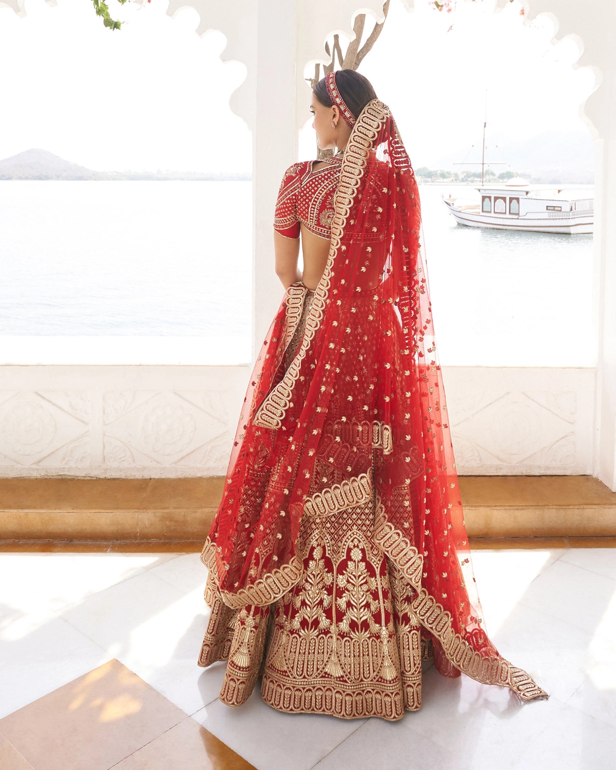 Arya Red Chrome Applique Lehenga Set With Silk Threads