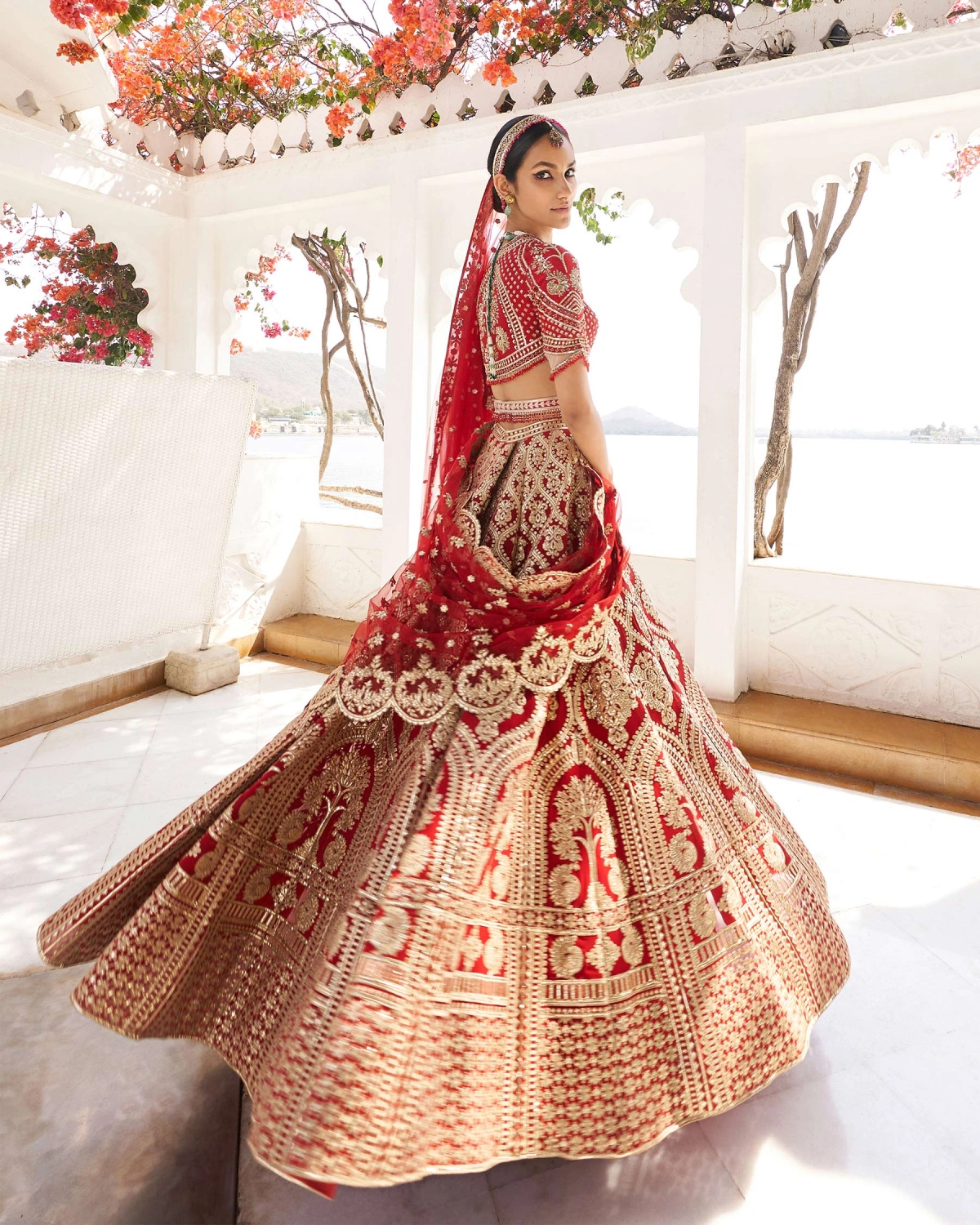 Arunima Red Chrome Applique Lehenga Set With Silk Threads
