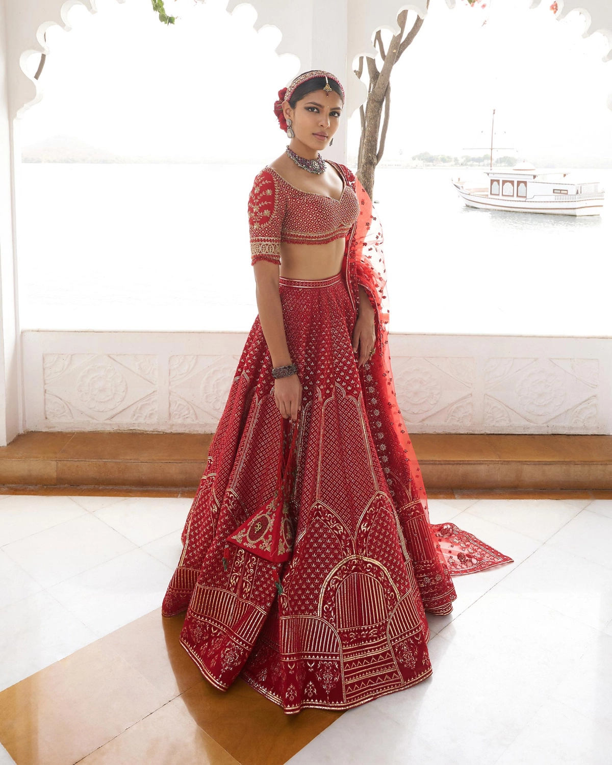 Barkha Red Chrome Applique Lehenga Set With Silk Threads