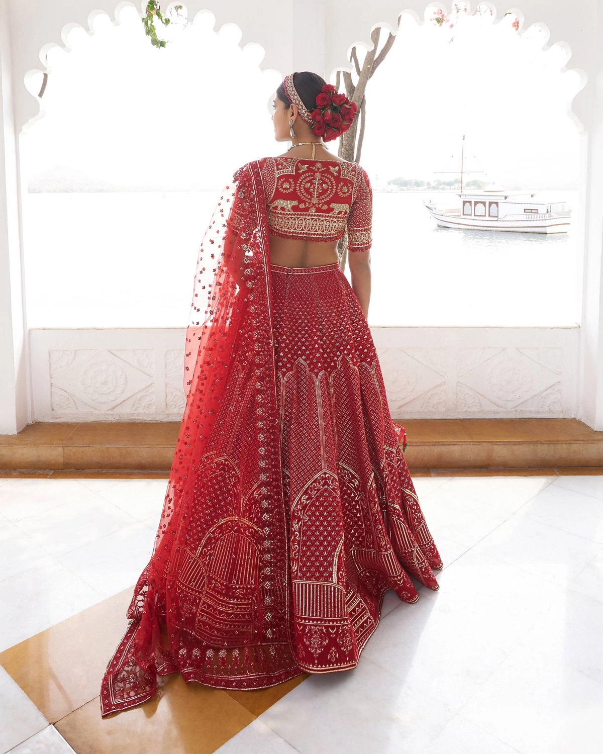 Barkha Red Chrome Applique Lehenga Set With Silk Threads