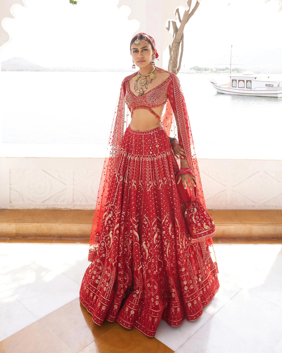 Ayka Red Chrome Applique Lehenga Set With Silk Thread-work