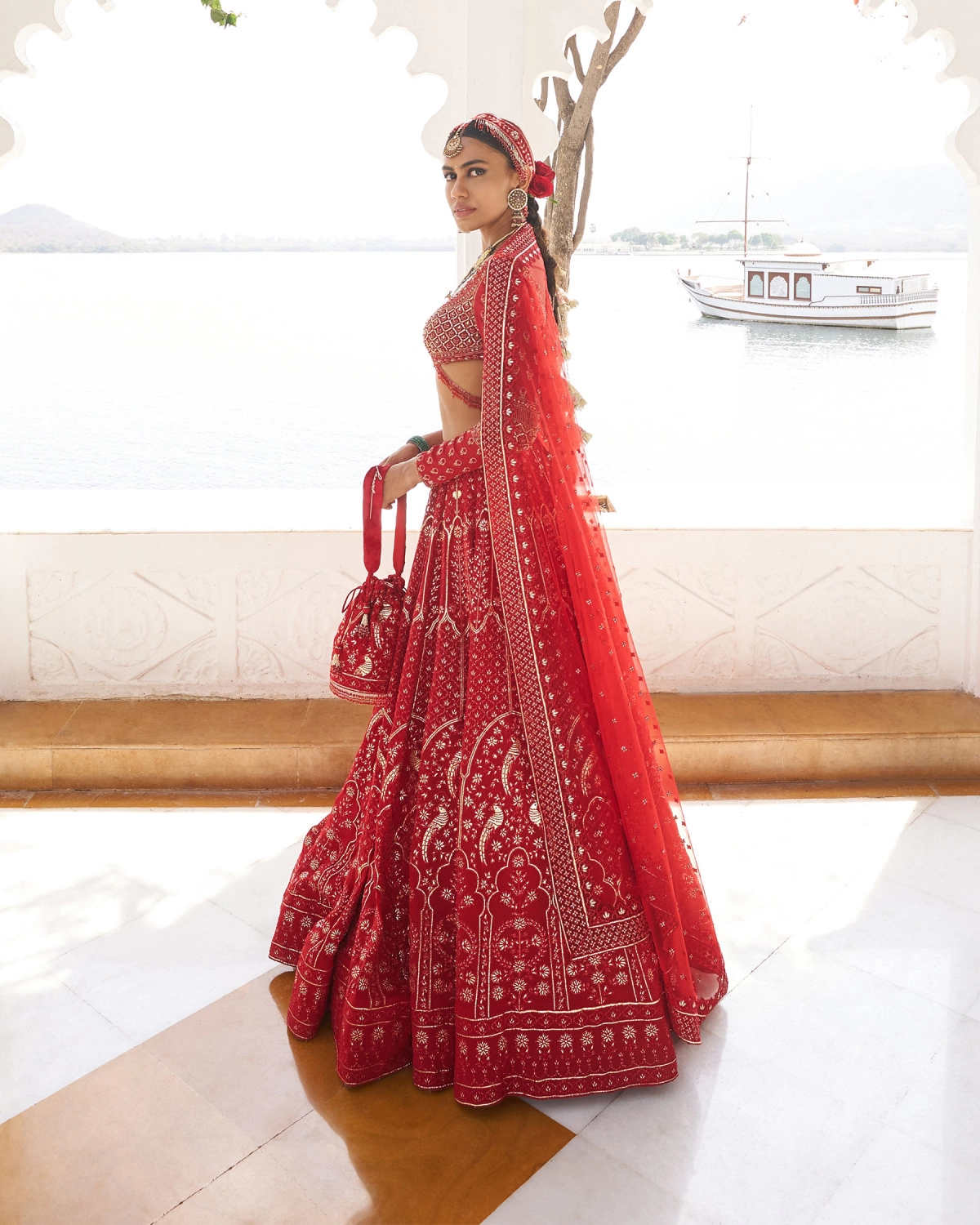 Ayka Red Chrome Applique Lehenga Set With Silk Thread-work