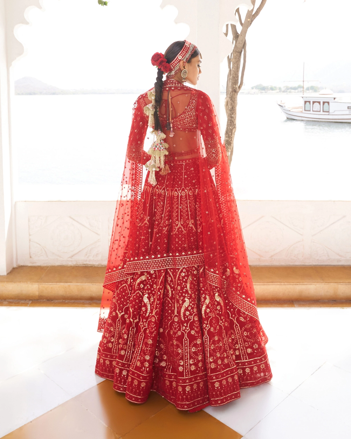 Ayka Red Chrome Applique Lehenga Set With Silk Thread-work