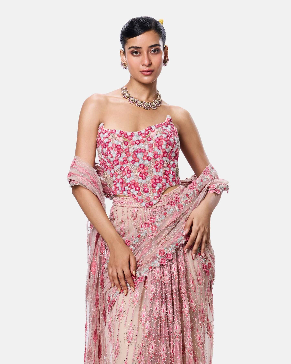Blush Petal Corset Saree