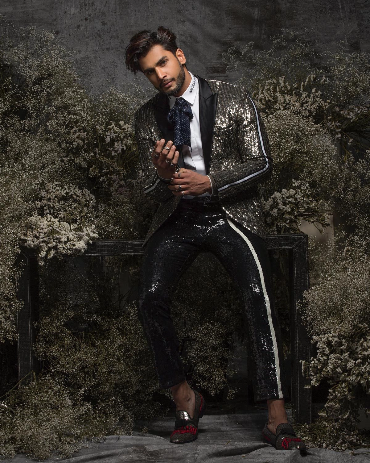 Rohit Silver Blazer With Satin Shawl Collar