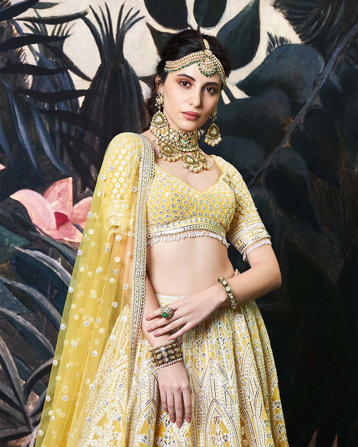 Harlow Yellow Lehenga Set With Gold Foil Work