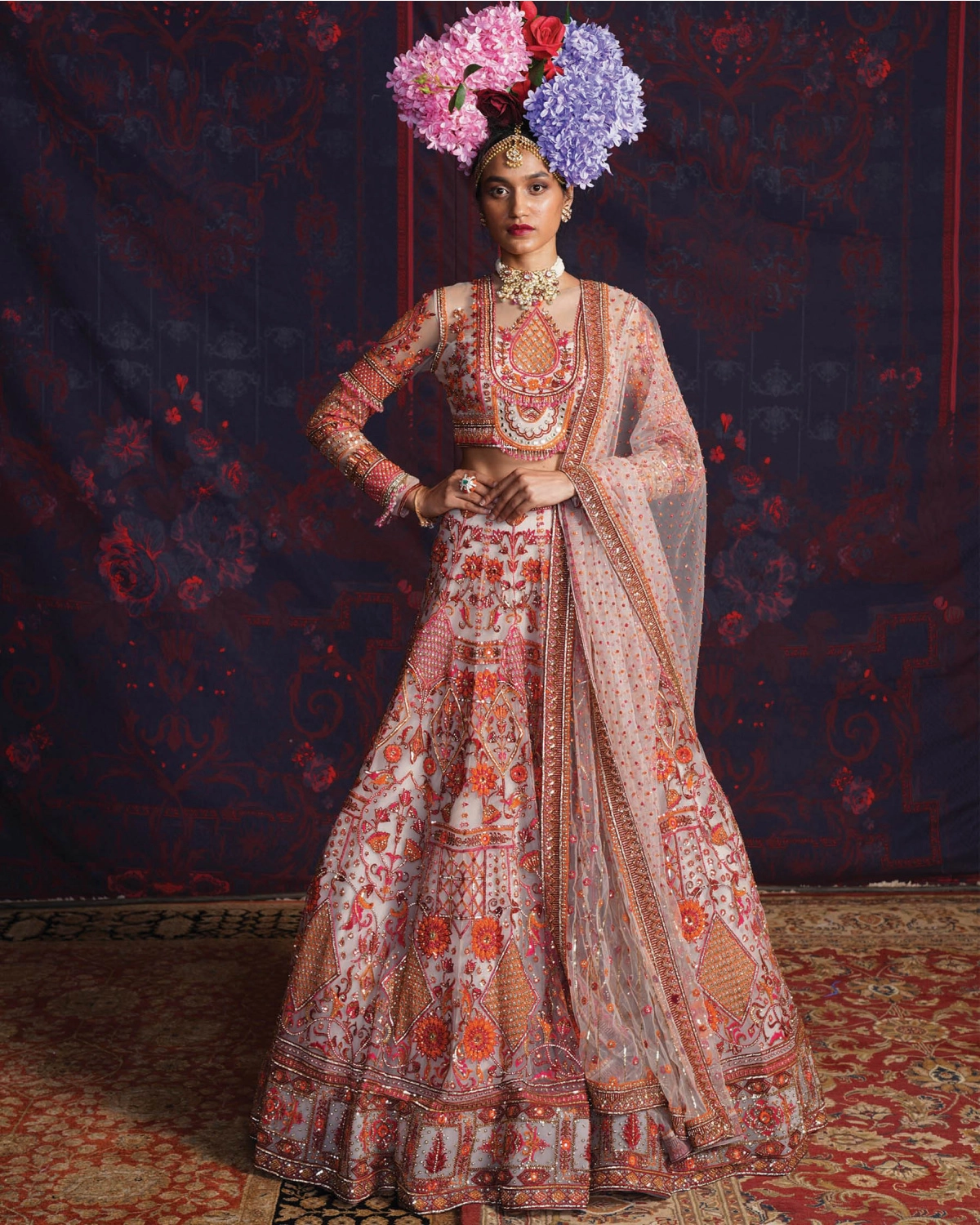 Margot Multicolored Lehenga Set With A Full-sleeves Blouse