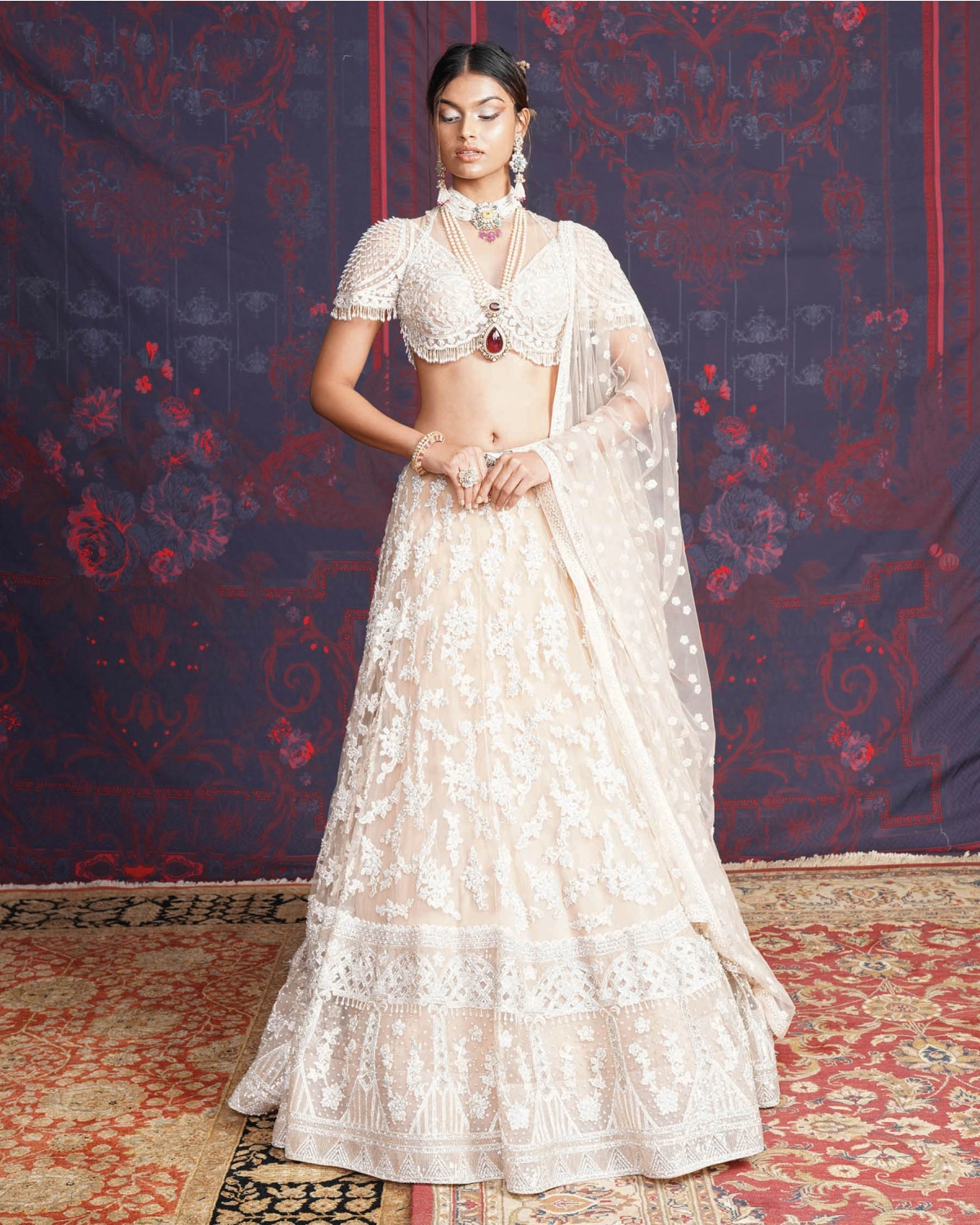 Regina Beige-based, Ivory Lehenga Set With Dupatta