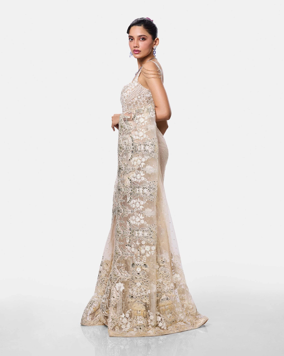 Ivory Cascade Saree 