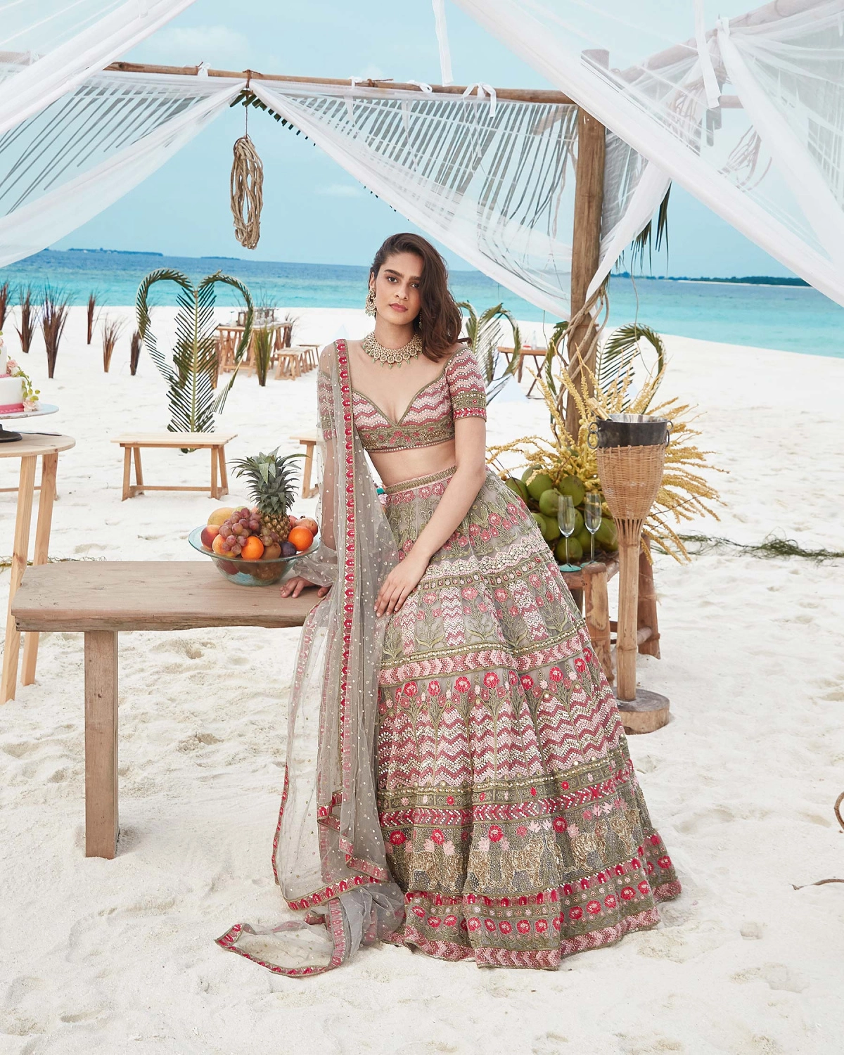 Nude-based, Multicolored Lehenga