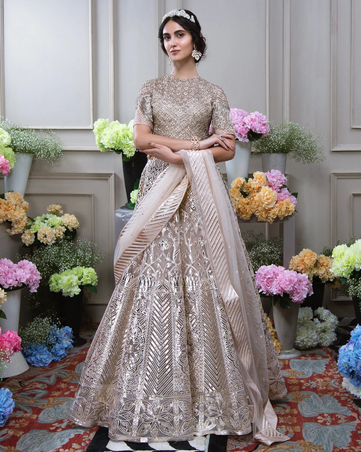 Janet Pale Peach Chrome Applique Lehenga Set
