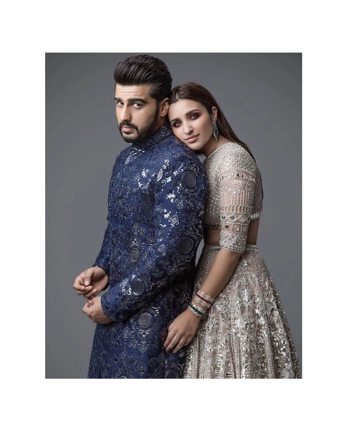 Arjun Kapoor Blue Sherwani And Parineeti Chopra Silver Gown