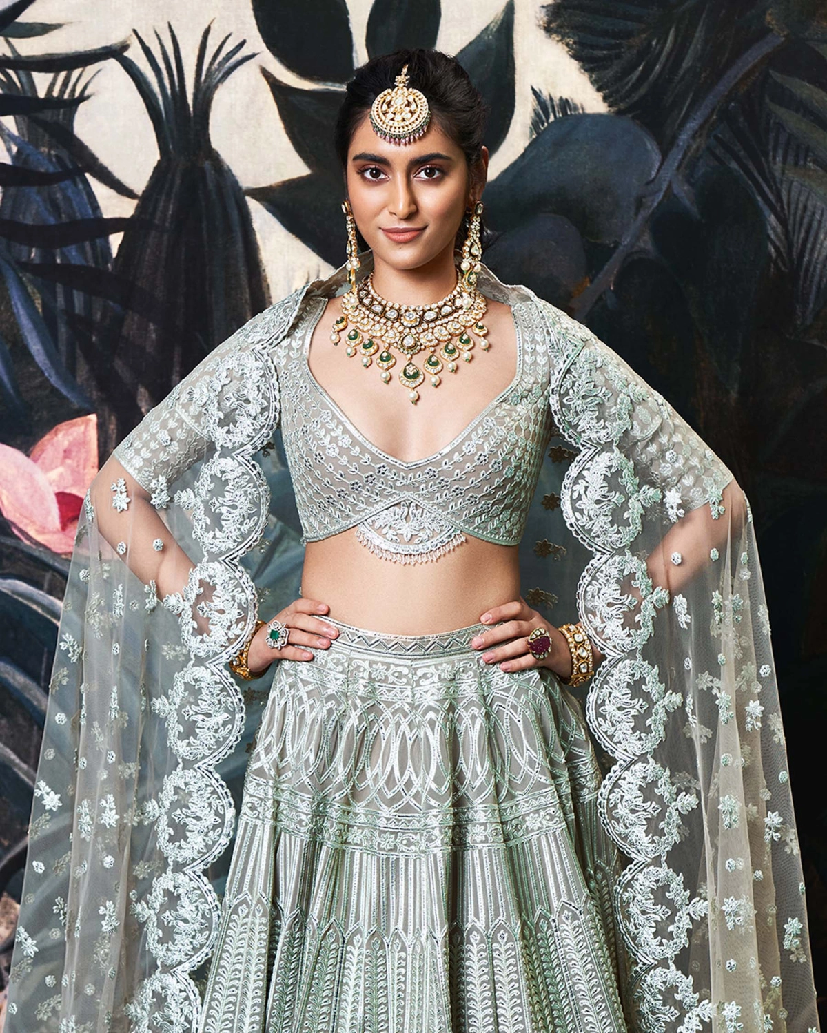 Lana Light Brown-based, Tulle Lehenga Set
