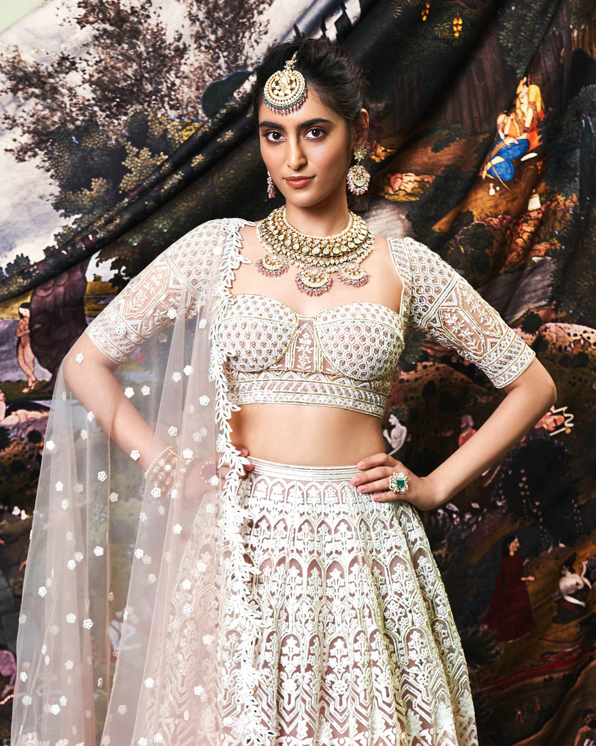 Leia Old Rose, Golden Foil Work Lehenga Set