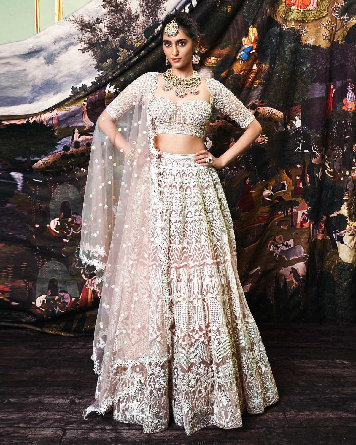 Leia Old Rose, Golden Foil Work Lehenga Set
