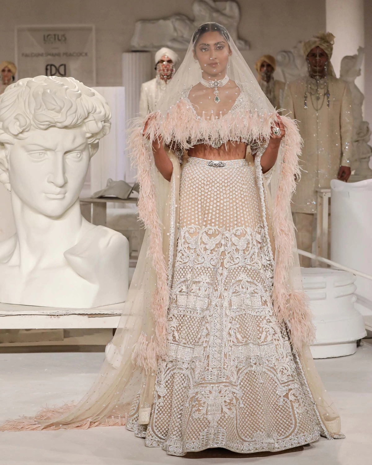 Liv Lehenga Set Light Beige Silver Architectural Motifs Style
