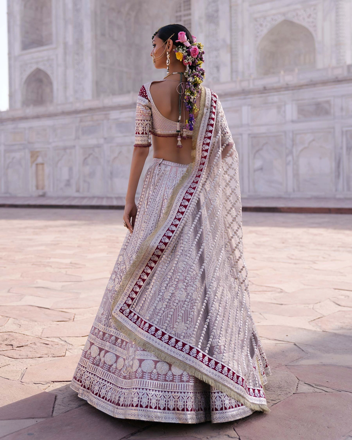 Vivienne Light Pink-based, Light Gold Chrome Applique Lehenga Set