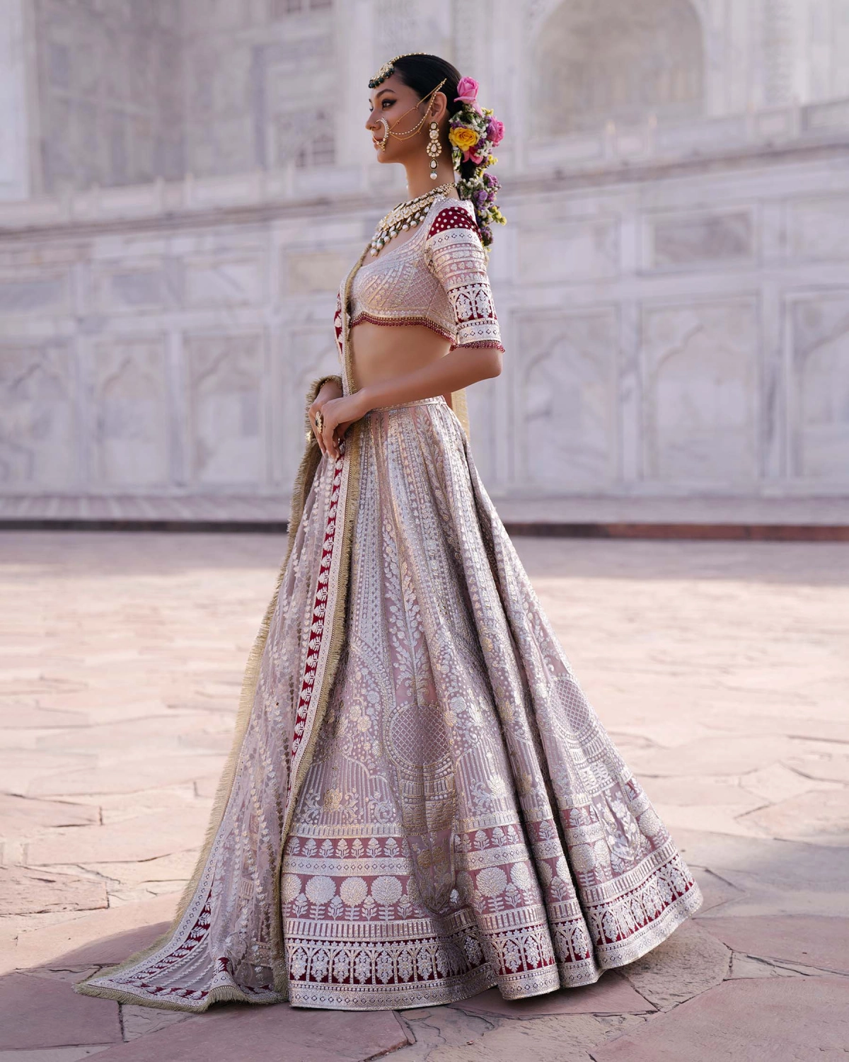 Vivienne Light Pink-based, Light Gold Chrome Applique Lehenga Set