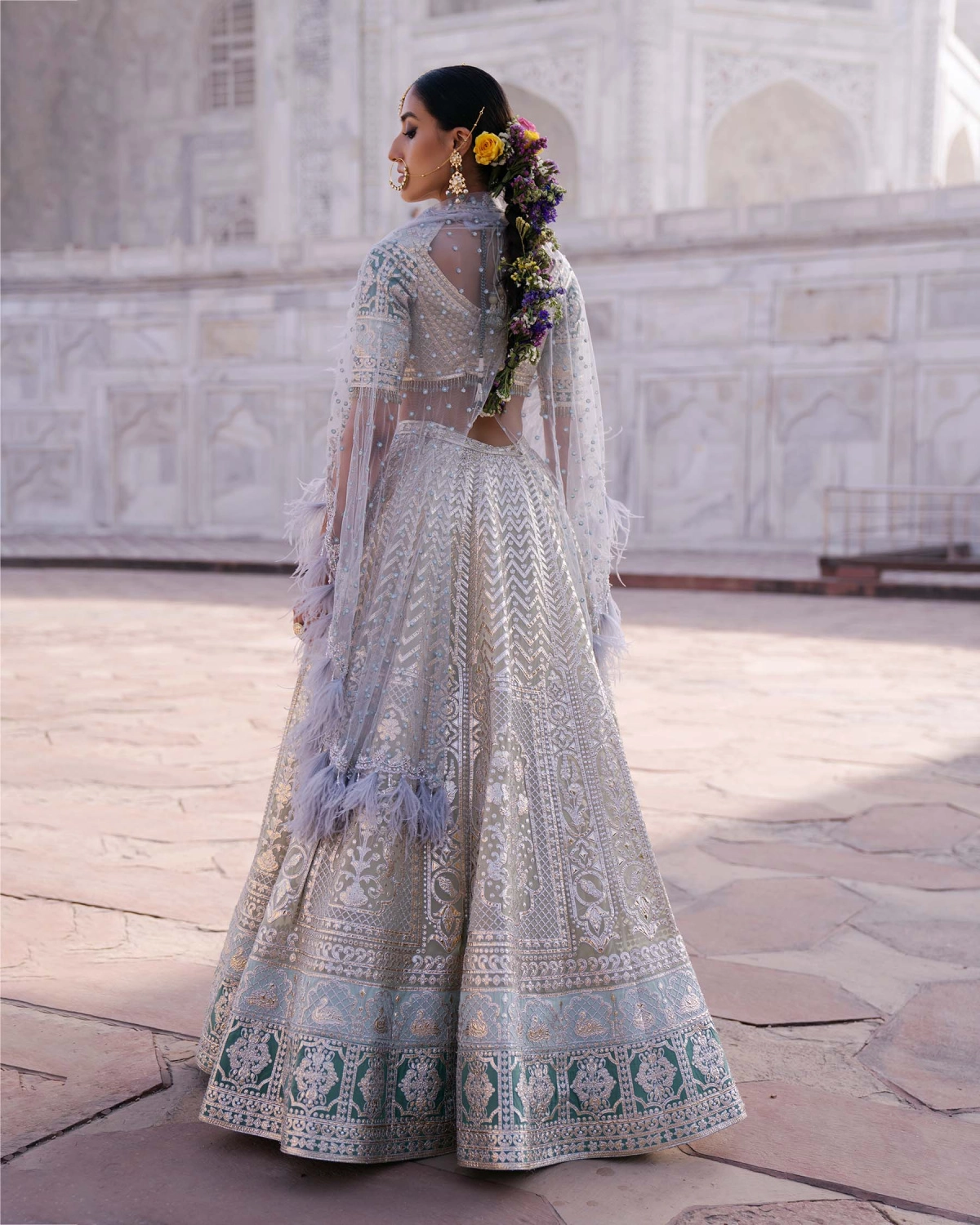 Virginia Light Beige-based, Light Gold Chrome Applique Lehenga Set