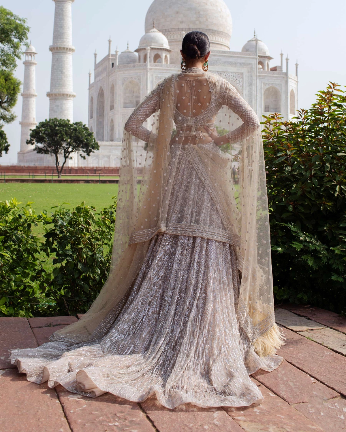 Aimee Light Beige Lehenga Set Handcrafted With Metal Threadwork