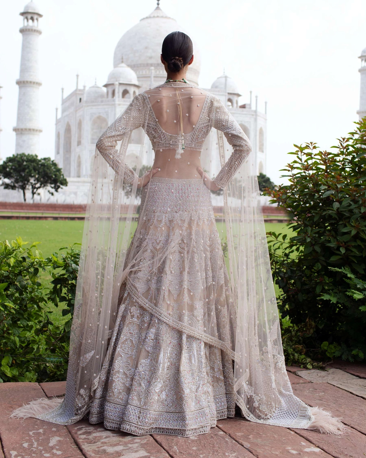 Elayne Beige Lehenga Set Handcrafted With Crystals