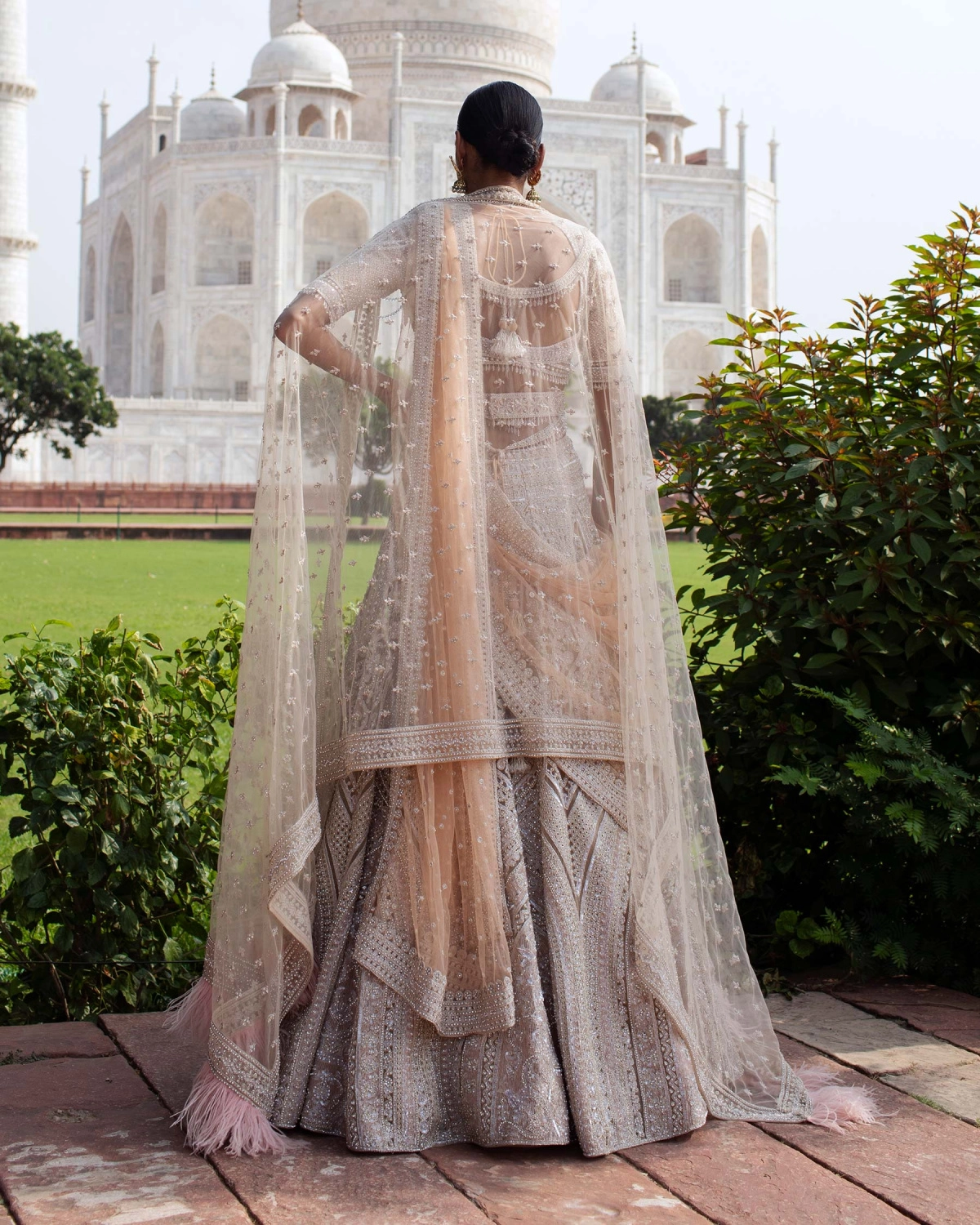 Bijou Beige-based Lehenga Set Handcrafted With Metal Threadwork