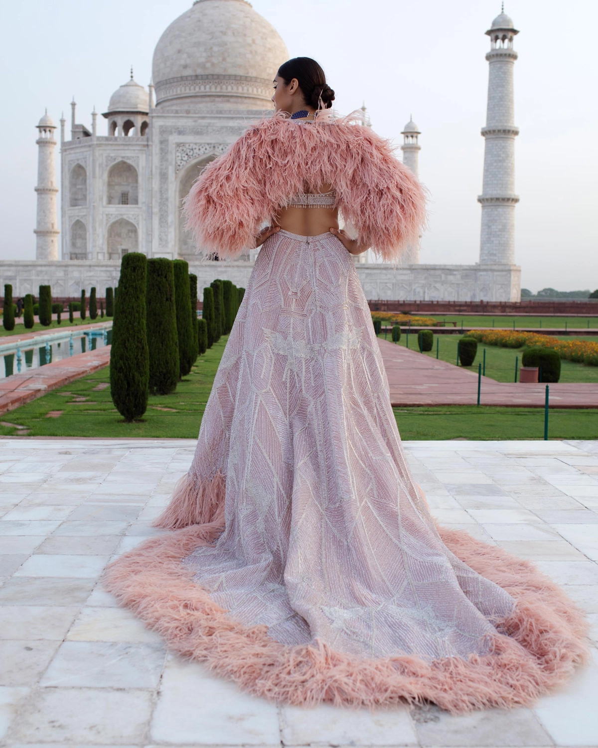 Desiree Peach Trail Lehenga Set Handcrafted With Sequins