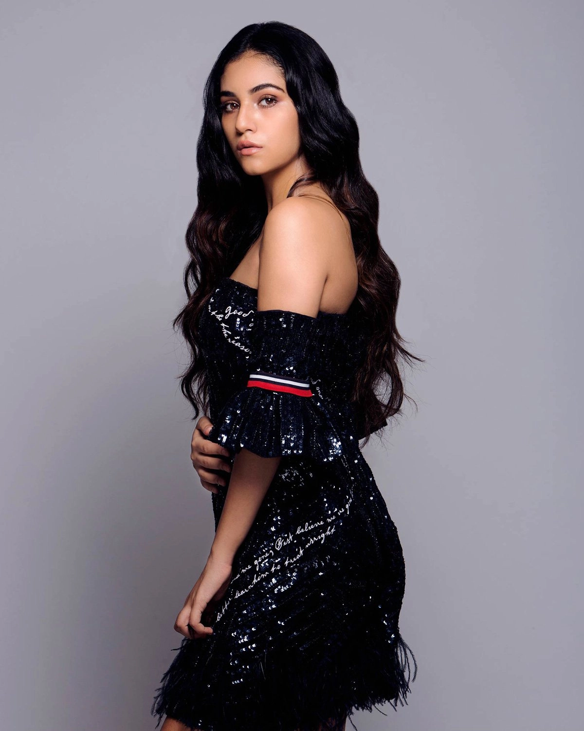 Radhika Seth In Multi Sequin Power Shoulder Fitted Dress