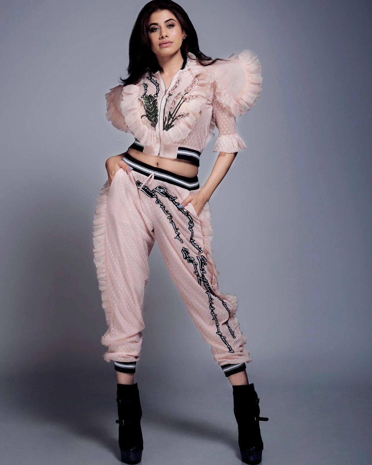 Malvika  Sitlani In Space Shuttle Printed Sport Bomber With Joggers