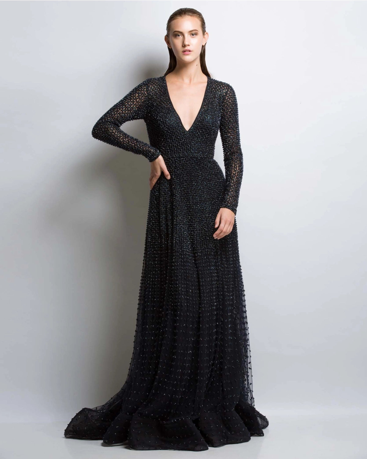 Norma Black Embroidered Gown