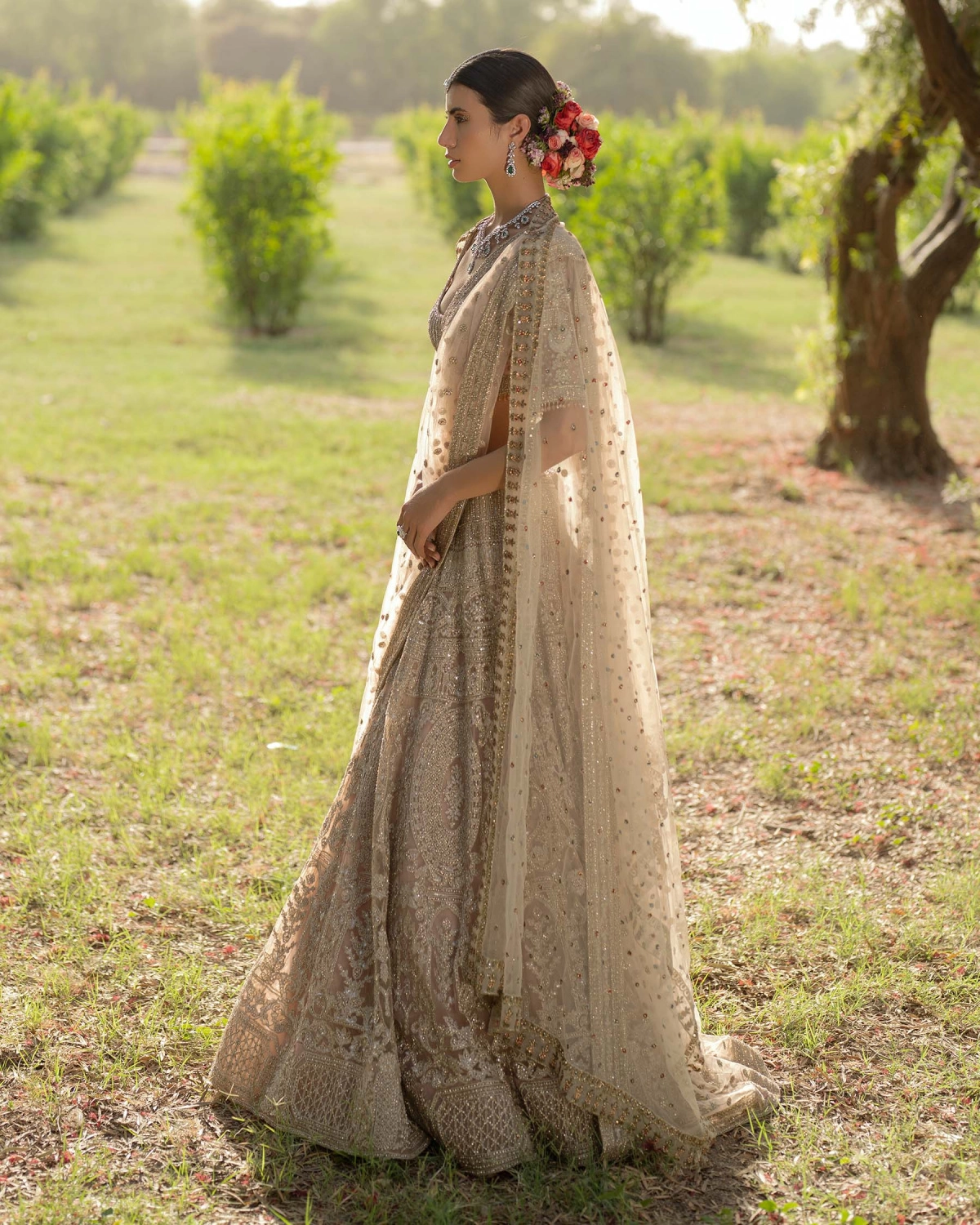 Zelda Beige Lehenga Set Encrusted With Crystal, Beads