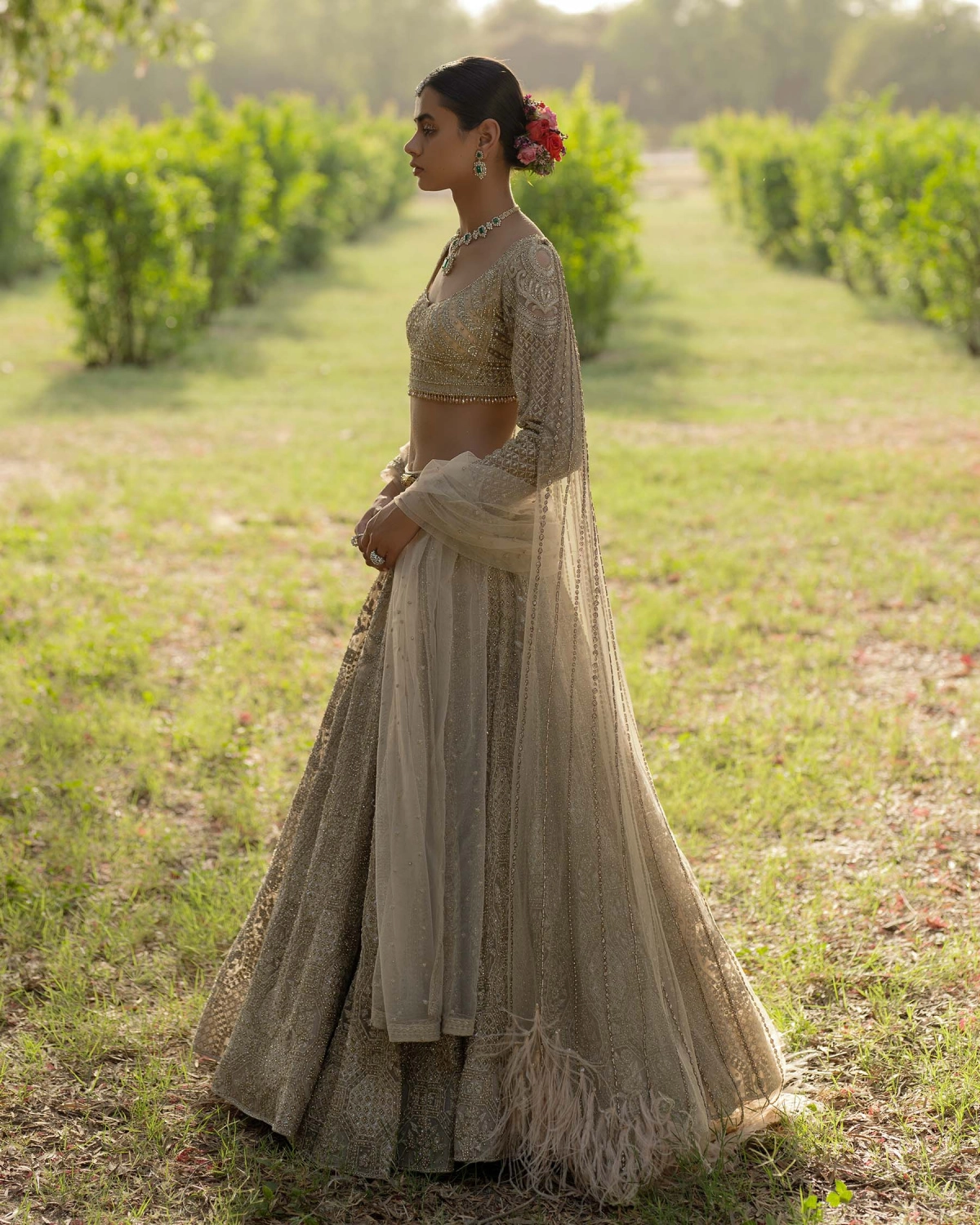 Vera Light, Cloud Grey Hued Lehenga Set Encrusted With Sequins