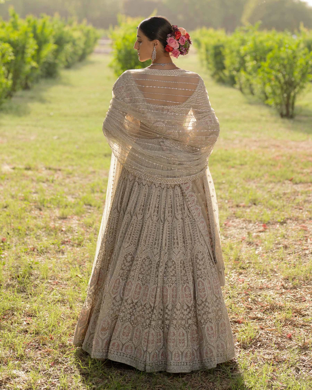 Sierra Peach Lehenga Set Encrusted With Crystals