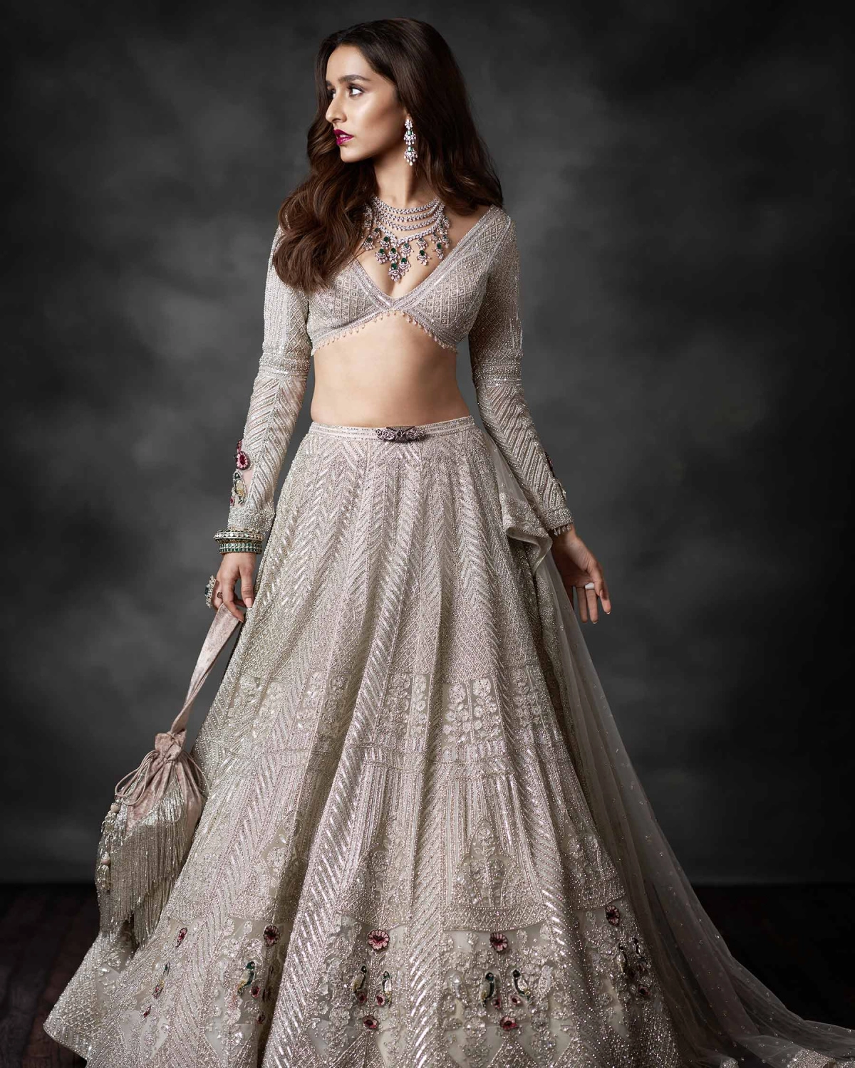 Shraddha Kapoor Ivory-based, Silver Lehenga Set