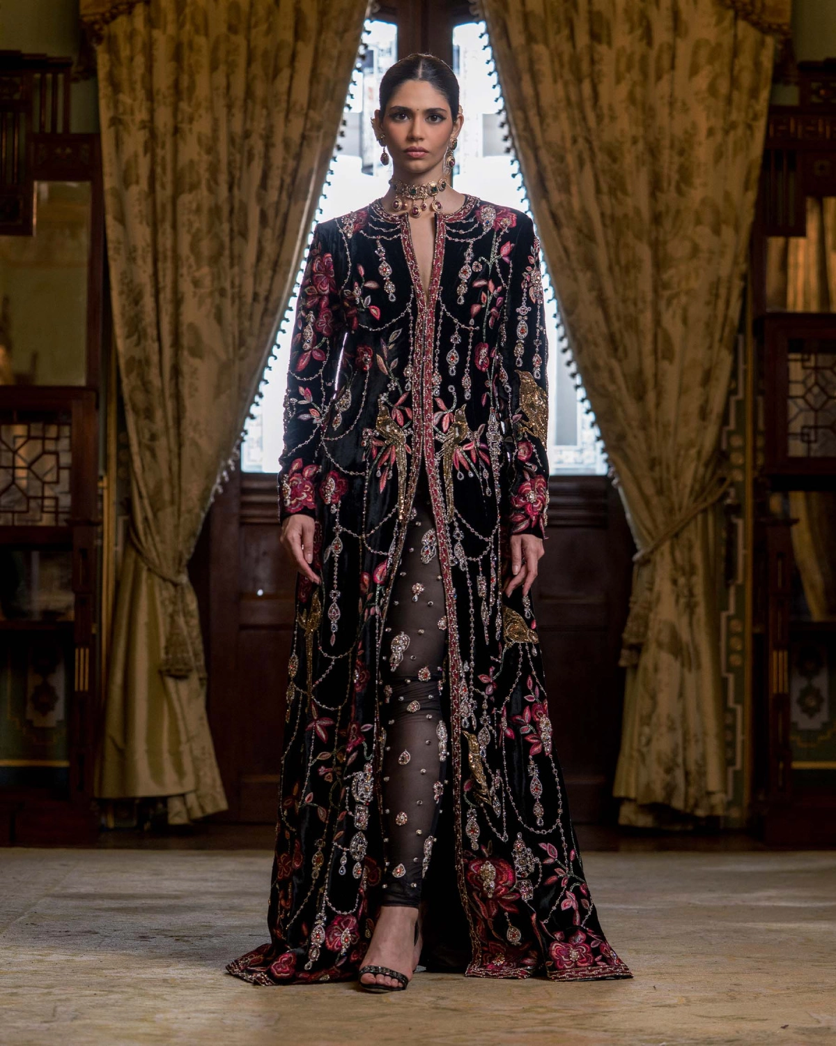 Demelza Midnight Black, Velvet Jacket-style-gown