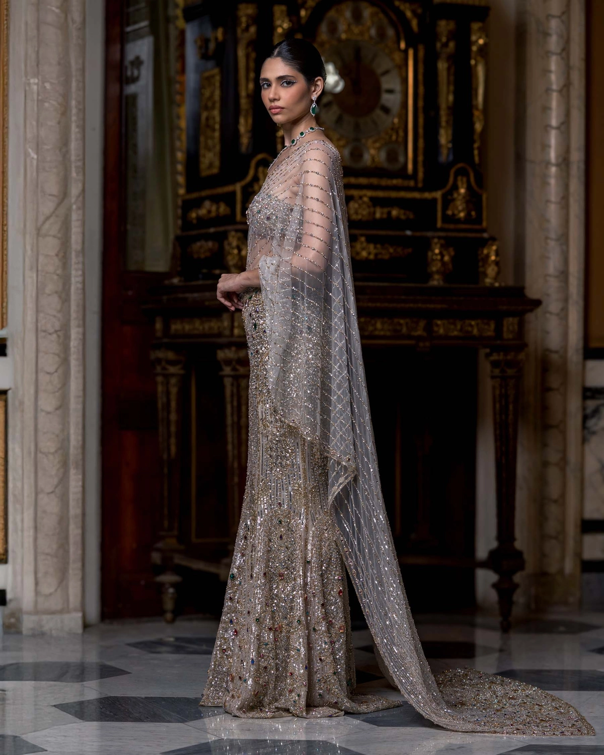 Gaby  Silver And Golden Fitted Lehenga Set