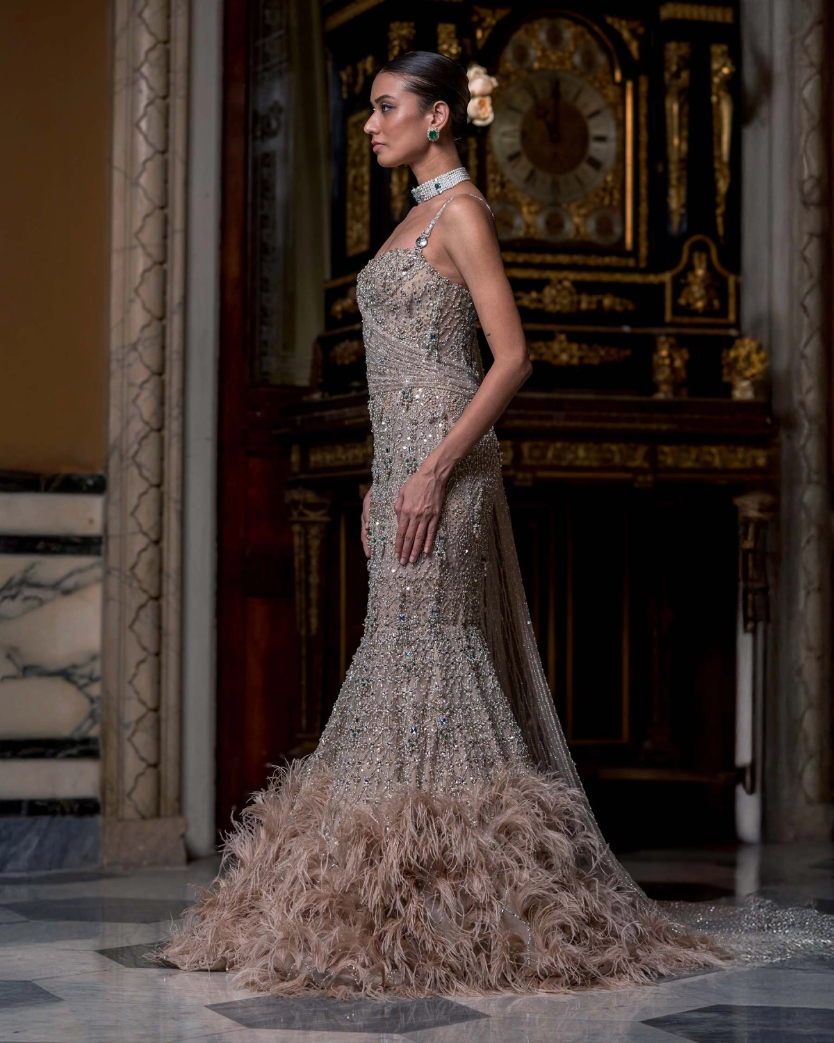 Sibylle Crystal Embellished Mermaid Gown with Sweetheart Neckline